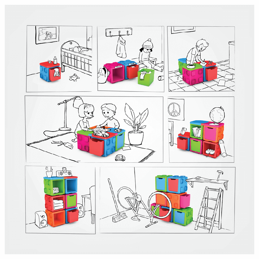 HSSQ - CPCB01_configs קופסאות אחסון מודולריות במגוון צבעים, 5 יחידות – במבצע מיוחד!