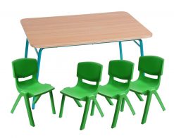 שולחן גן + 4 כסאות פלסטיק